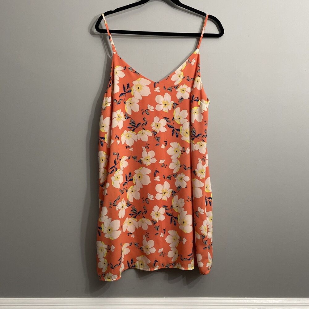 Cotton On Peach Floral Dress L V Neck Spaghetti Strap Summer Vacation